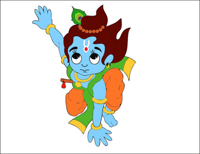 Vijaya enterprises 91 cm Little krishna running wall sticker size (67x91 cm) Self Adhesive Sticker(Pack of 1)