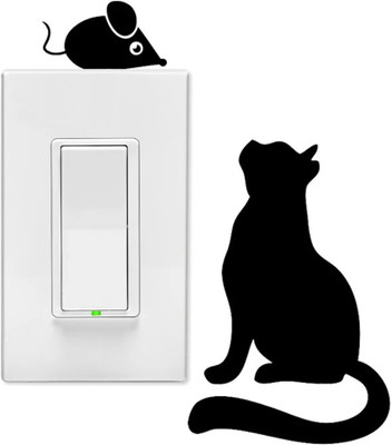 SnappyVinyl 5 cm Cat and mouse2 Self Adhesive Sticker(Pack of 1)