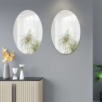 KASHTABHAN 30 cm Oval Shape Magic Mirror Sticker – for Home & Bathroom Décor Double-sided Sticker(Pack of 2)