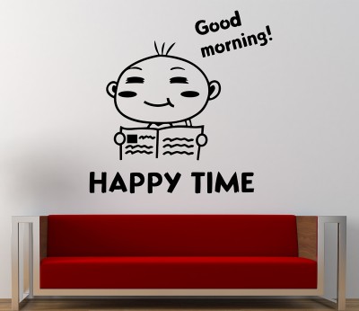CEZZC 70 cm Happy Time | Wall Stickers | PVC Vinyl | Non-Reusable Sticker | Self Adhesive Sticker(Pack of 1)