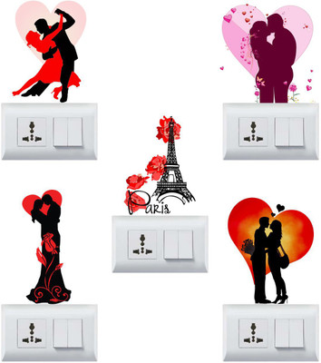 Art Kafe 13 cm Couples Switch Board Sticker Self Adhesive Sticker(Pack of 6)