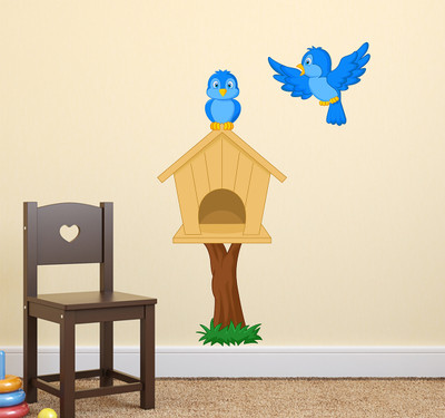 fuzzy 100 cm birds tree Self Adhesive Sticker(Pack of 1)