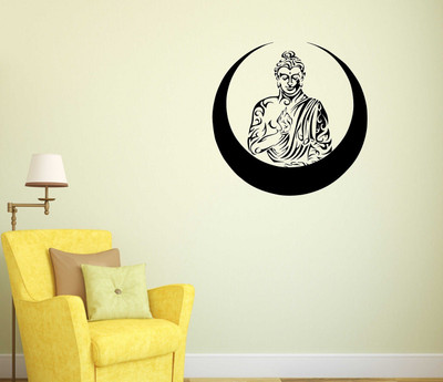 WALLDECORS 60.96 cm BUDDHA IN HALF MOON IMAGE Self Adhesive Sticker(Pack of 1)