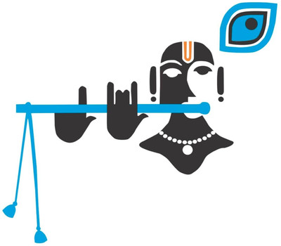 Happy Customise 58 cm God Krishna With Flute and Peacock Feather Self Adhesive Sticker Self Adhesive Sticker(Pack of 1)