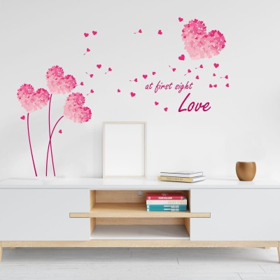 Flipkart SmartBuy 75 cm Heart Shaped Flowers in Pink with Blowing Petals and Frames for Bedroom Design Self Adhesive Sticker(Pack of 1)