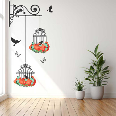 MEHMETDECOR 45 cm Birds and beautiful cages Wall Stickers & Murals Size - 45x91cm Self Adhesive Sticker(Pack of 1)