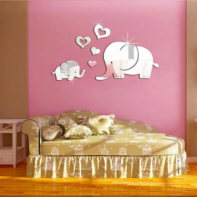 Asmi Collections 50 cm Beautiful Cute Baby Elephants Acrylic Mirror Self Adhesive Sticker(Pack of 1)