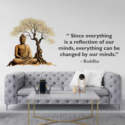 MEHMETDECOR 91 cm Gautam Buddha Under tree Quote Wall Stickers & Murals Size - 91x40cm Self Adhesive Sticker(Pack of 1)