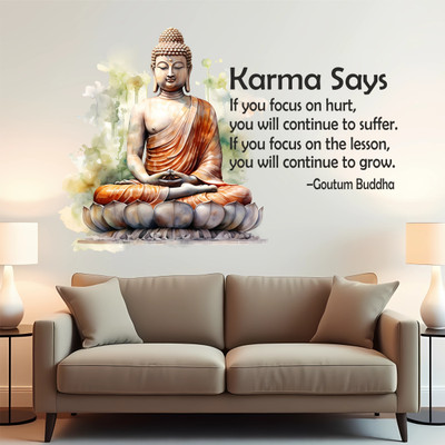 WallBiirds 60 cm Colorful Buddha with Qoutes wall sticker Self Adhesive Sticker(Pack of 1)