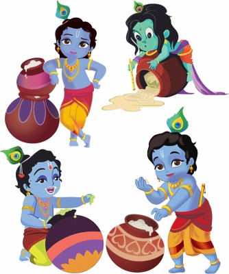 Approach Decor 60 cm Lord Krishna Cartoon Switchboard Sticker For Bedroom, Living Room, Kids Room Self Adhesive Sticker(Pack of 4)