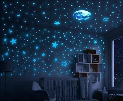 jayp enterprises 30 cm Galaxy of Stars with Decorative Moon Radium Night Glow wall stickers kids Gift Glow in the Dark Sticker(Pack of 400)