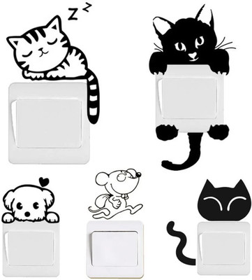SnappyVinyl 5 cm Sleeping cat Running Mouse Sweet Dog Self Adhesive Sticker(Pack of 1)
