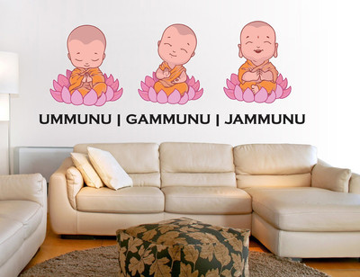 LANSTICK 114.3 cm LITTLE MONKS IN LOTUS SEAT WITH JAMMUNU UMMUNU & GAMMUNU STICKER Self Adhesive Sticker(Pack of 1)