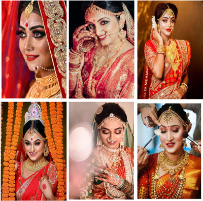 Wall gallery 45 cm Decorative Bridal Makeup Wedding glowing Poster For Spa Wall Decor 18x12Inc Self Adhesive Sticker(Pack of 6)