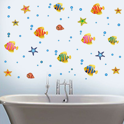 walkart 2.54 cm colourful fishes with stars bubbles Removable Sticker(Pack of 1)