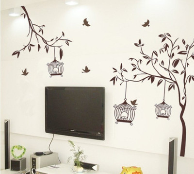 Volxo 140 cm Designable “Tree with Birds and Cages “ Decortive Wall Sticker For Home &Office Self Adhesive Sticker(Pack of 1)
