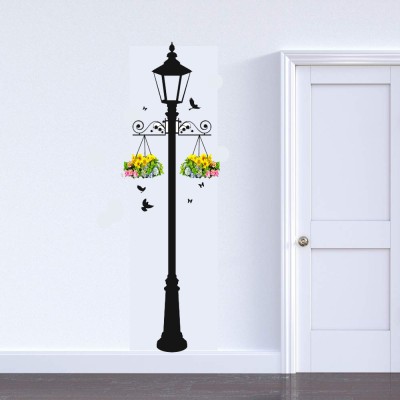 Inkfence 182 cm 'Street Light - Lamp Post - Birds - Flowers - Wall Sticker' Self Adhesive Sticker(Pack of 1)