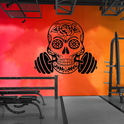 SnappyVinyl 30 cm Skull Weightlifting Self Adhesive Sticker(Pack of 1)