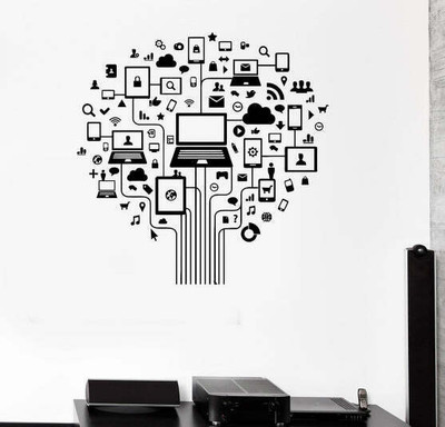 SnappyVinyl 27 cm Computer Tree I Self Adhesive Sticker(Pack of 1)