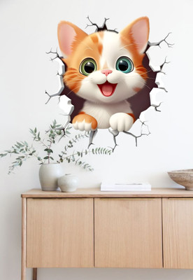 Wall Story 46 cm Decorative 3D CAT Animal Wall Stickers for Kids ,PVC Vinyl / Self Adhesive Sticker(Pack of 1)