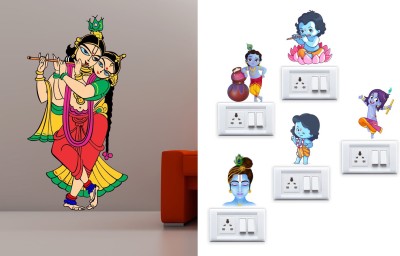 Merical 12 cm radhe krishna With Krishna Switch Board Sticker Self Adhesive Sticker(Pack of 7)