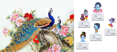 Walltech 12 cm Royal Peacock Krishna Switch Board Sticker Self Adhesive Sticker(Pack of 2)