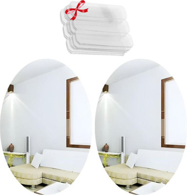 KASHTABHAN 30 cm Oval Shape Magic Mirror Sticker – for Home & Bathroom Décor Double-sided Sticker(Pack of 2)