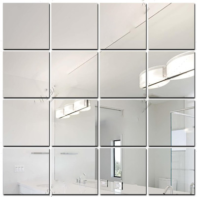 Bikri Kendra 10 cm 24 Big Square Silver Mirror Stickers for Wall, Acrylic Mirror Wall Sticker Self Adhesive Sticker(Pack of 24)
