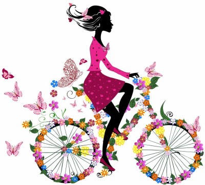 Flipkart SmartBuy 58 cm Girl with Bicycle Wall Sticker Size- 58 cm x 40 cm Self Adhesive Sticker(Pack of 1)