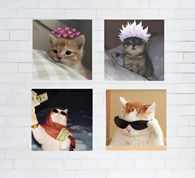 OXZYN 7 inch Cute Cat Memes & Cat PFPs Size (15 X 15 CM) Posters for WALL DECOR Self Adhesive Sticker(Pack of 1)