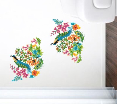 Decal O Decal 50 cm Peacock Birds on Colourful Branch Leaves Self Adhesive Sticker(Pack of 1)