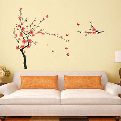 walkart 2.54 cm orange flower with black branch Removable Sticker(Pack of 1)