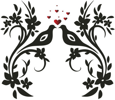 Vijaya enterprises 53 cm Two bird with red hearts wall sticker for Home sticker size (61x53 cm ) Self Adhesive Sticker(Pack of 1)