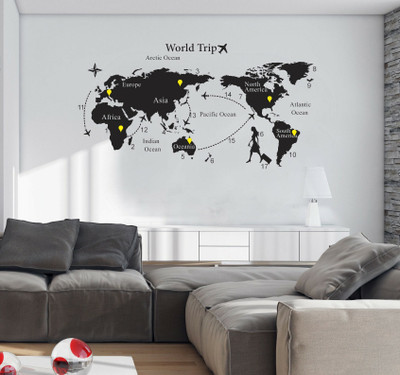 walkart 2.54 cm world trip with world map Removable Sticker(Pack of 1)