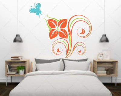 Epithet Studio 75 cm Multicolour Decorative Floral Branch With Butterfly Wall Sticker Self Adhesive Sticker(Pack of 1)