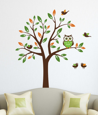 fuzzy 75 cm Tree Self Adhesive Sticker(Pack of 1)