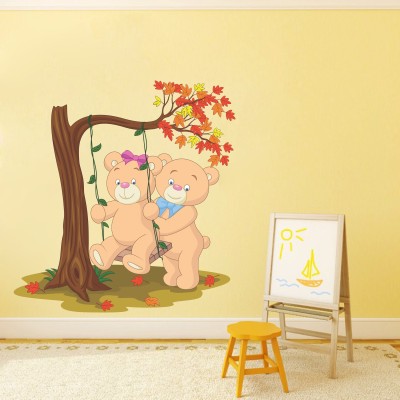 Decor hubb 60 cm Beautiful Teddy witn tree wall sticker for Kids room ( 60 cm x 50 cm ) Self Adhesive Sticker(Pack of 1)