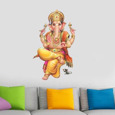 VCREATE DECOR 58 cm Ganesh Ji Wall Sticker & Decal Size -( 58 cm x 35 cm ) Self Adhesive Sticker(Pack of 1)