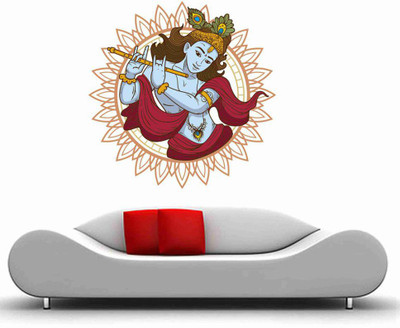 Stickerberry 50 cm Lord Krishna Playing Flute wall sticker 50 CM x 50 CM Self Adhesive Sticker(Pack of 1)