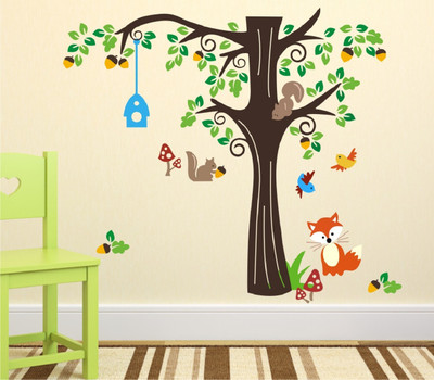 HAPPYSTICKY 80 cm COLORFULL TREE Removable Sticker(Pack of 1)