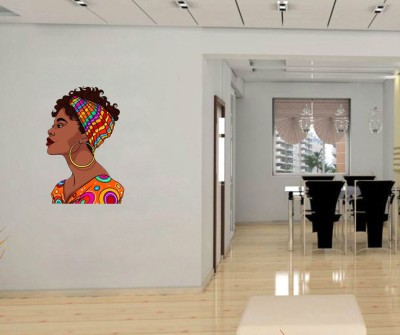 Sahaj Décor 12 inch Beautiful African Woman With Tribal Headband Wall Decal Entrance Size 12X18 Inch Self Adhesive Sticker(Pack of 1)