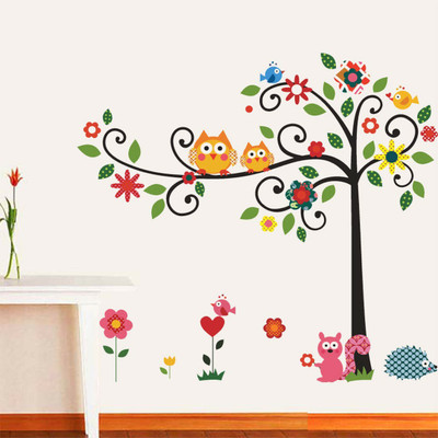 walkart 1 cm colourful birds and animals in and on trees Removable Sticker(Pack of 1)