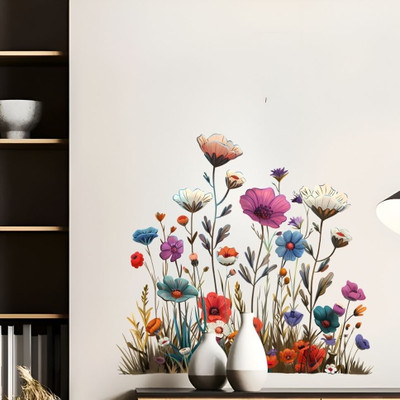 KatariyaAssosiat 20 cm Colorful Wildflower Garden Vinyl Wall Sticker (Size 50X54cm) Self Adhesive Sticker(Pack of 1)