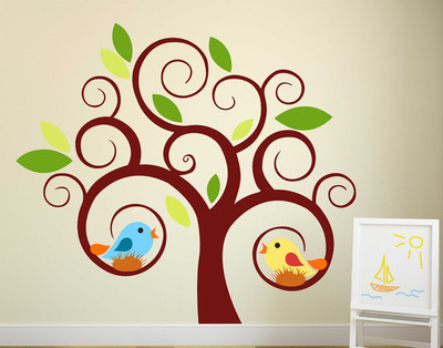 Wallme 90 cm Birds On Tree | Non-Reusable Stickers Self Adhesive Sticker(Pack of 1)