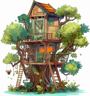 SkyOlla 60 cm Tree House Sticker – Self Adhesive Vinyl Décor for Kids’ Room, Nursery Room Self Adhesive Sticker(Pack of 1)