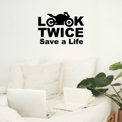 Xskin 29 cm Look Twice Save A Life Motorcycle2 Wall Decals Easy to Apply Self Adhesive Sticker(Pack of 1)