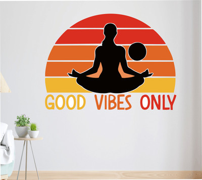 GN DECOR 60 cm Good Vibes Only Yoga Wall | Meditation .Bedroom, Yoga Studio & Gym 60 x 45 cm Self Adhesive Sticker(Pack of 1)