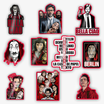 STICK STORE 2.8 inch Money Heist Sticker | Bella Ciao Red Jumpsuit Mask Characters Collection Self Adhesive Sticker(Pack of 10)