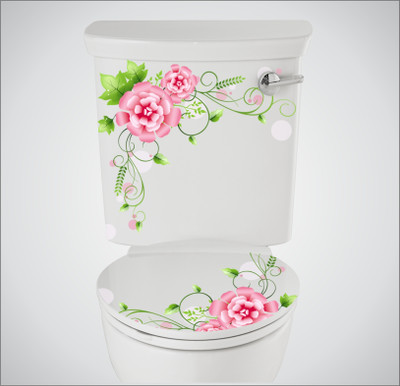 Aashrut decor 38 cm Red Flowers Toilet Seat Sticker ( Size :- 38 X 33 cm )GDDS70 NEW Self Adhesive Sticker(Pack of 1)