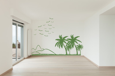Littlebuds 140 cm Land Scape With Coconut Tree And Birds-Wall Decorative-Removeble Self Adhesive Sticker(Pack of 1)